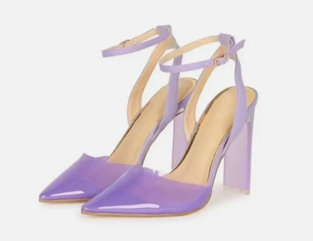 Cathy Din Evalina Translucent Slingback Heel Pointed Toe Sandals Lilac Size 7.5