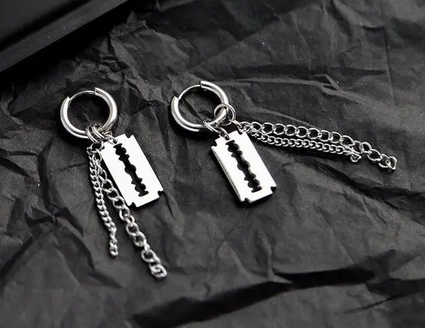 Titanium Steel Razor Blade Shape Dangle Drop Earrings for Men Women Silver