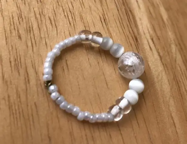 Beaded Thumb Ring White Clear Handmade Vintage