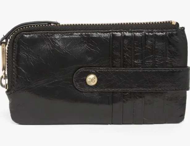 Hobo Black Leather Phone Wallet Wristlet Vintage Hide Paisley Lining Card Slots