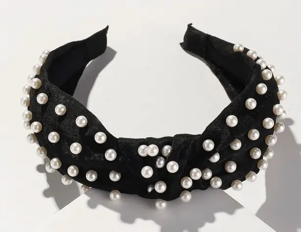 Women’s Black Twist Knot Pearl Embellished Headband