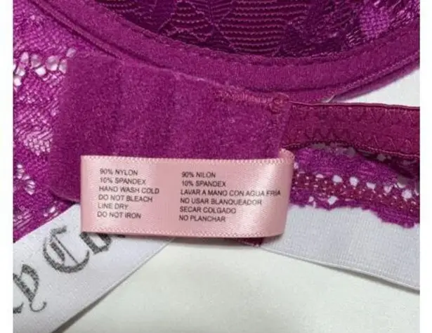 Juicy Couture  Sexy Push Up Bra Berry Glam Dark Pink Lace Size 34B