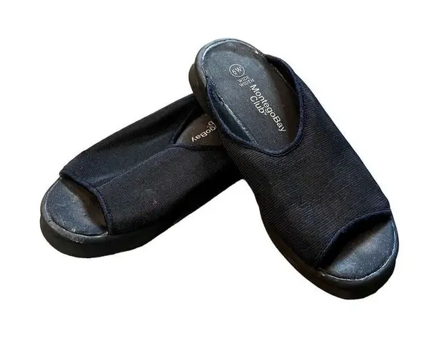Montego Bay Club Women’s Stretch Slip-on Black Sandals Size 6 Wide