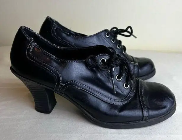 Mudd Vintage Y2K Black Oxford Chunky Heels Faux Leather Lace Up Boho Goth 6.5