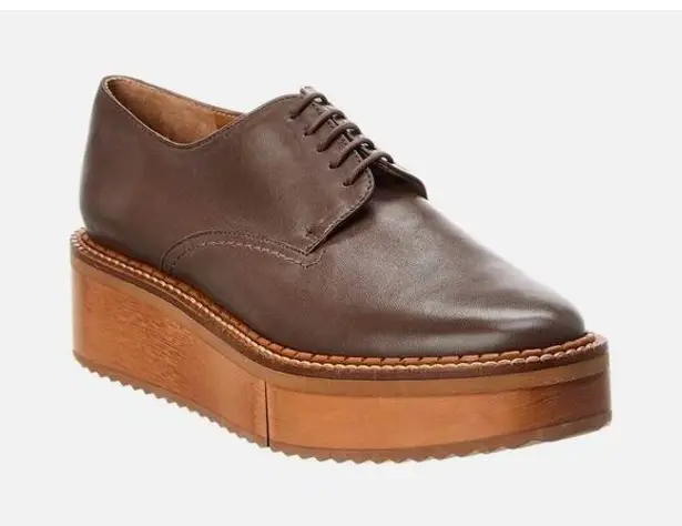 Clergerie Brooks Wooden Effect Platform Oxford Brown Leather Sz 5.5 US 36 EU NIB