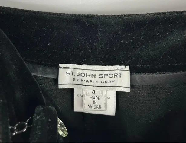 St. John Sport Black Velour Velvet Straight Leg Chain Detail Slack Pants Size 4