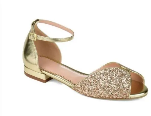 Journee Collection Verona Gold Glitter Open-Toe Sandals Size 7 Wedding Party