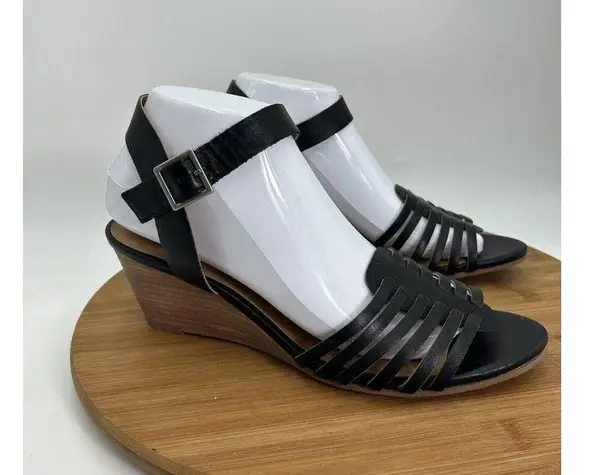 Susina Women's Black Gladiator Ankle Strap Terra Wedge Sandal 9