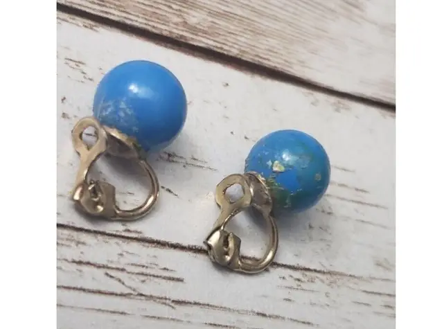 Vintage Clip On Earrings 3/8" Blue Ball
