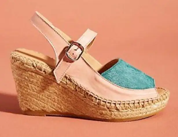 Anthropologie  Naguisa Ruca Wedge Espadrilles Sandal Leather Womens Size 41 US 11