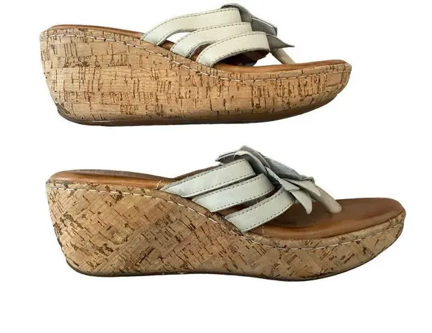 Born Miko Leather Flower Wedge Cork Sandals Platform Flip Flops Floral Summer Co Tan Size 9