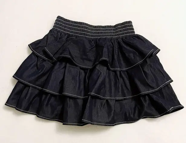 Japanese Y2K Kawaii Ruffle Tiered Layered Navy Blue Denim Mini Skirt Size XS