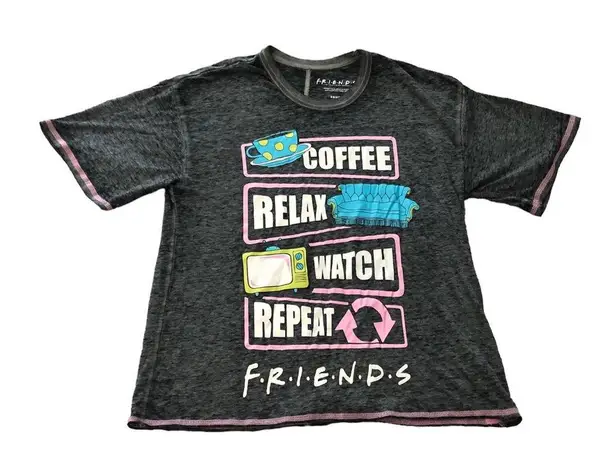 Friends Coffee Relax Watch Repeat Burnout Shirt Grey XS Gray