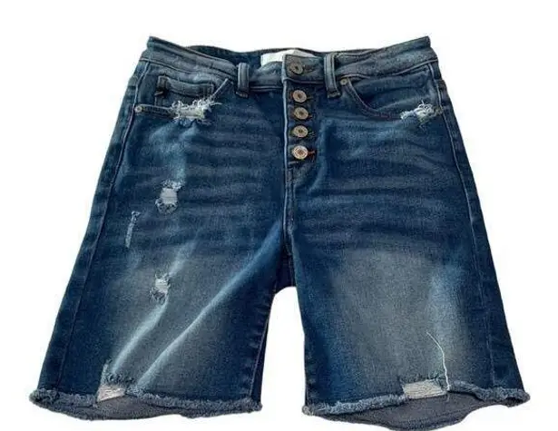 Kancan womens small cut off bermuda denim jean shorts blue distressed casual vac