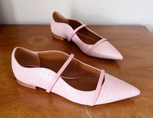 Malone Souliers • Maureen Leather Ballet Flat pink croc embossed leather strappy