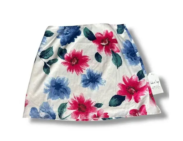 NWT Sadie & Sage White Floral Mini Skirt Pink Blue Green Size Small