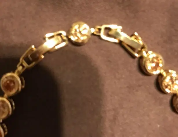 Bracelet Gold Plated w/ Round Yellow Stones; 2 Clasps NWOT Never Worn