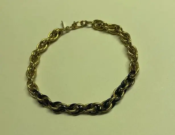 Monet Signed  Costume Gold Tone / Black Chain Bracelet