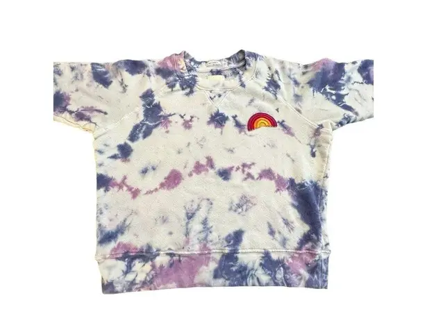 Mother Denim Size XS Square Wash Tie Dye Sweatshirt Blueberry Rainbow Patch #N12 White
