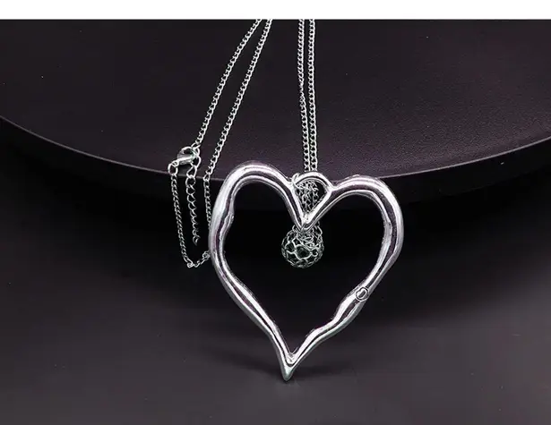 Hollow Ball Silver Heart Pendant Long Sweater Necklace with 30" Adjustable Chain