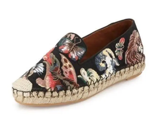 Valentino Garavani Butterfly-Embroidered Fabric Espadrilles in Black/Multi EU 36