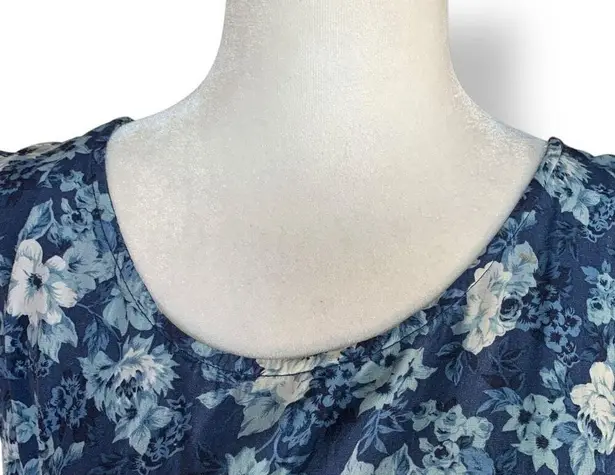 Vintage 90s Rampage Blue Granny Floral Sleeveless Midi Dress Flowy Romantic Size M