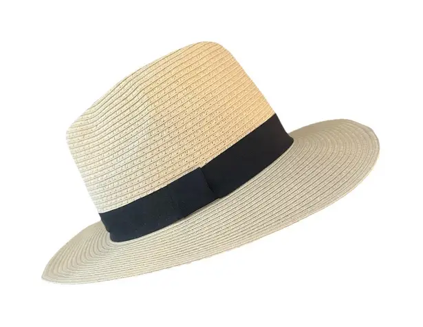 Swiss Tech Performance Paper Straw Hat Wide Brim One Size Black Ribbon Trim NWOT