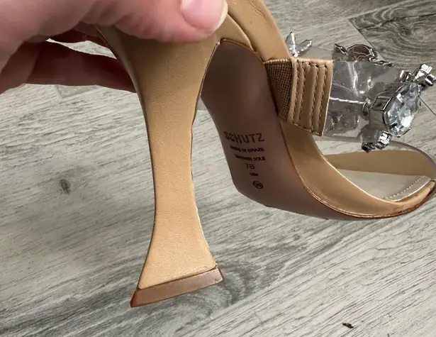 Schutz Laureen Light Nude Vinyl and Rhinestone High Heel Sandals