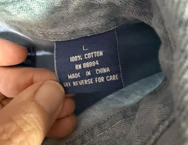 Allsport Denim Jean Shirt Size Large Longsleeve Women Snowman Applique Granny Blue