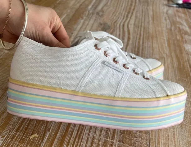 Superga  2790 Platform sneakers white rainbow pastel stripes lace-up shoes