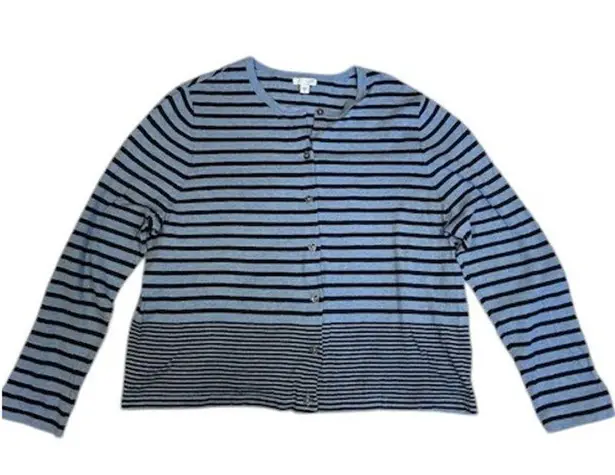 J. Jill Blue Navy Light Blue Stripe Button Cotton Bamboo Blend Cardigan Size XL