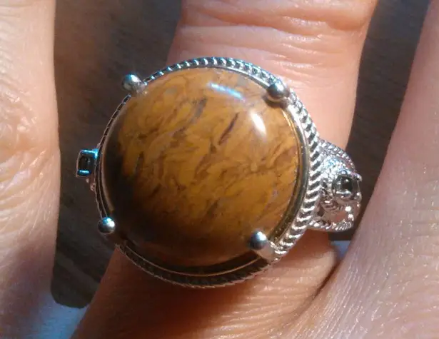 Script Stone and Brazilian Smokey Quartz Solitaire Copper Ring (Size 6)