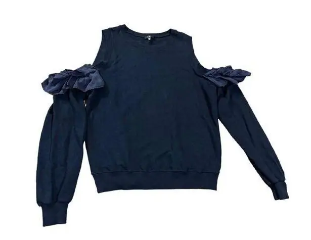 Clu Womens Navy Blue Off the Shoulder Sweater Top Sz M Ruffle sleeves Size M