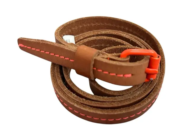 Brown Leather Belt with Neon Coral Stitching