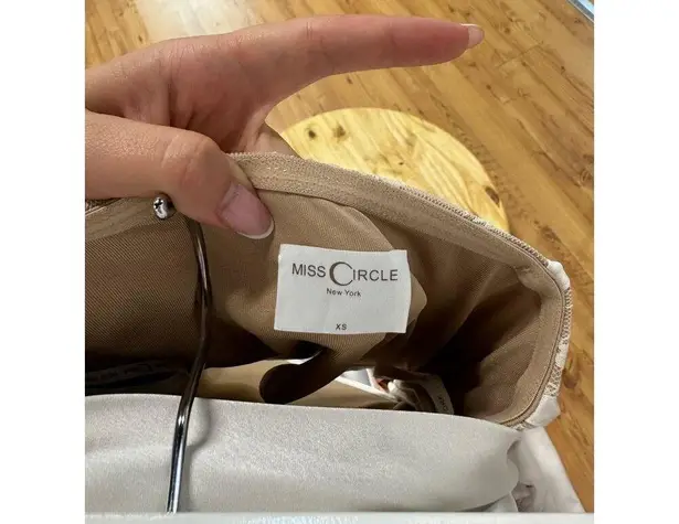 Miss Circle Floral Strapless Corset Cutout High Slit Satin Gown Beige Women's XS