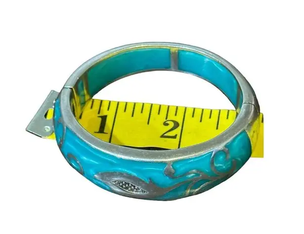 ANDREW HAMILTON CRAWFORD 925 Silver Teal Cuff Botanical Vine Modernist Bracelet Green