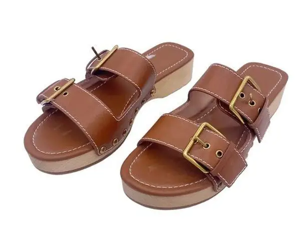 J.Crew  brown leather wood sandals size 7.5 NWOT