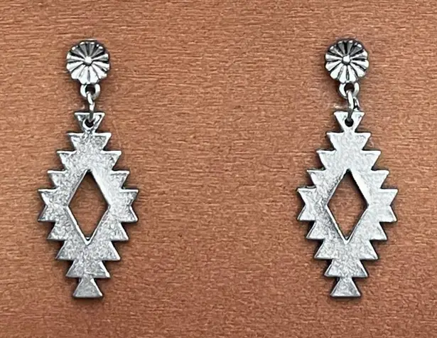 Silver Aztec Drop Earrings