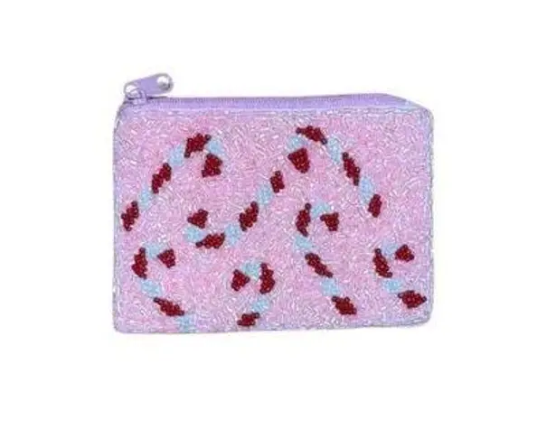 Candy Cane Beaded Viola Coin Purse NWT O/S White
