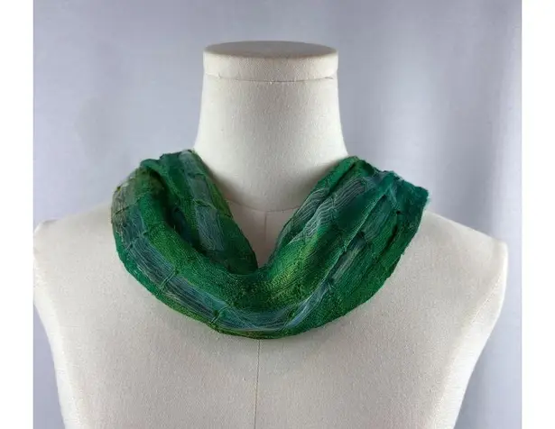 Women’s Green, Blue, & Teal Tasseled Knit & Mesh Scarf Green