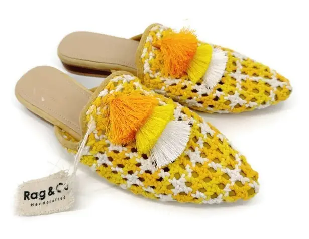 Rag N Co Mariana Woven Flat Mules With Tassels New US 8 Yellow