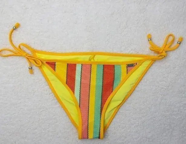 NEW Banana Moon rainbow stripes string tie up teens bikini bottom, size M Yellow Size M
