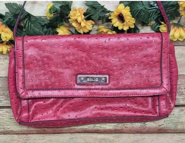 Relic Fossil Hot Pink Ostrich Faux Vegan Leather Shoulder Bag Clutch MINT