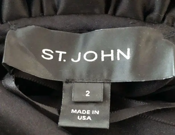 St. John Size 2 Black Mini Evening Cocktail Dress Bow Ruffles Fancy Holiday FLAW