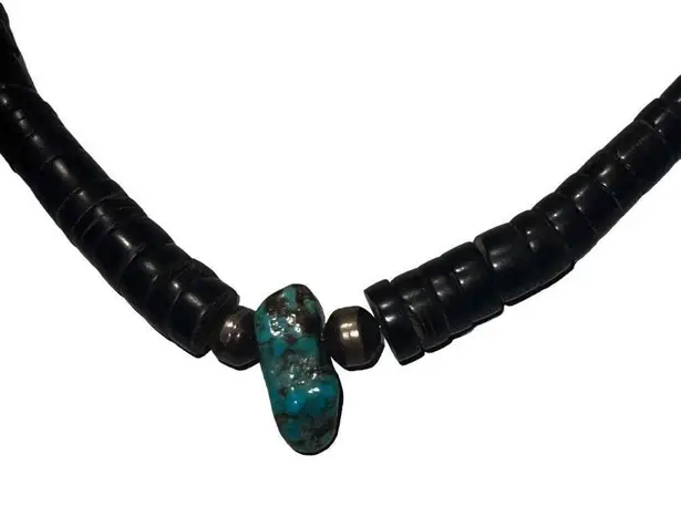 Vintage Navajo Sterling Silver Turquoise & Shell Heishi Bead Necklace Black