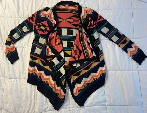 Tribal Pattern Cardigan Multi Color Asymmetrical Women's Aztec