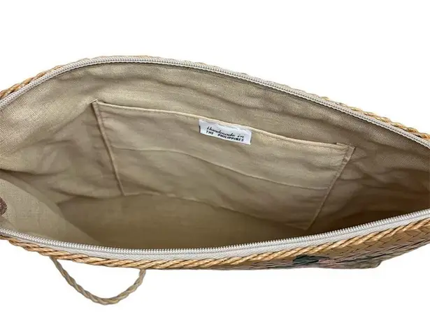 Vintage Pink Floral Hand Painted Woven Wicker Purse Pocketbook Bag