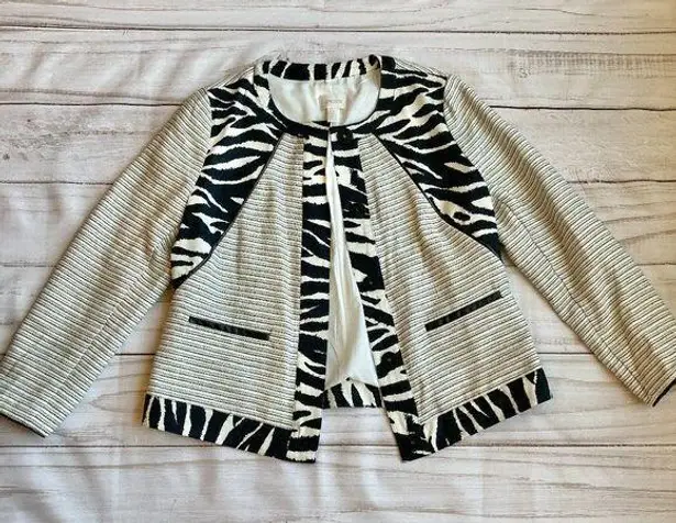 Chico's  Linen Blend Tweed Zebra Print Button Up Blazer Size 1