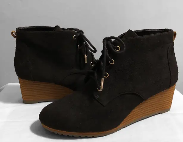 Dr. Scholls black faux suede wedge ankle booties