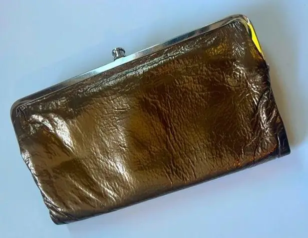 HOBO Lauren folding clutch metal & magnetic clasp bronze gold leather wallet